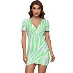 Green Zebra Vibes Animal Print  Low Cut Cap Sleeve Mini Dress by ConteMonfrey