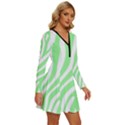 Green Zebra Vibes Animal Print  Long Sleeve Deep V Mini Dress  View3