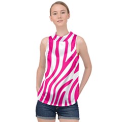 Pink Fucsia Zebra Vibes Animal Print High Neck Satin Top by ConteMonfrey