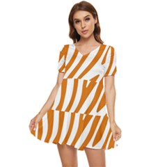 Orange Zebra Vibes Animal Print   Tiered Short Sleeve Babydoll Dress by ConteMonfrey