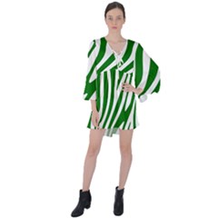 Dark Green Zebra Vibes Animal Print V-neck Flare Sleeve Mini Dress by ConteMonfrey