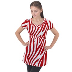 Red Zebra Vibes Animal Print  Puff Sleeve Tunic Top by ConteMonfrey