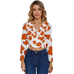 Orange Cow Dots Long Sleeve V-neck Top by ConteMonfrey