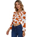 Orange Cow Dots Long Sleeve V-Neck Top View2