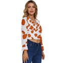 Orange Cow Dots Long Sleeve V-Neck Top View3