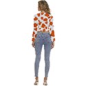 Orange Cow Dots Long Sleeve V-Neck Top View4