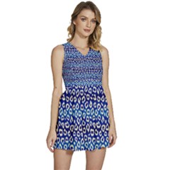 Animal Print - Blue - Leopard Jaguar Dots Small  Sleeveless High Waist Mini Dress by ConteMonfrey