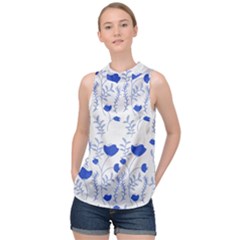 Blue Classy Tulips High Neck Satin Top by ConteMonfrey