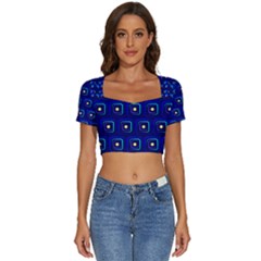 Blue Neon Squares - Modern Abstract Short Sleeve Square Neckline Crop Top  by ConteMonfrey