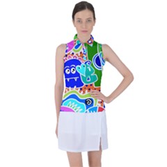 Crazy Pop Art - Doodle Buddies  Women s Sleeveless Polo Tee by ConteMonfrey