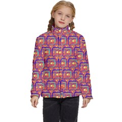 Pink Yellow Neon Squares - Modern Abstract Kids  Puffer Bubble Jacket Coat by ConteMonfrey