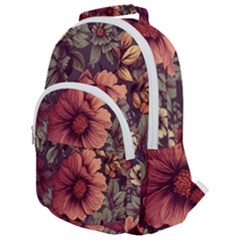 Flowers Pattern Rounded Multi Pocket Backpack by Simbadda