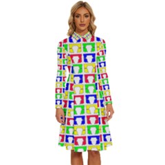 Colorful Curtains Seamless Pattern Long Sleeve Shirt Collar A-line Dress by Amaryn4rt