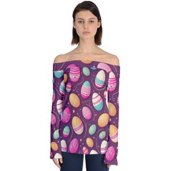 Easter Eggs Egg Off Shoulder Long Sleeve Top by Ravend