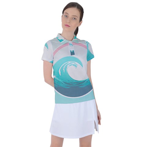 Tidal Wave Ocean Sea Tsunami Wave Minimalist Women s Polo Tee by Wegoenart