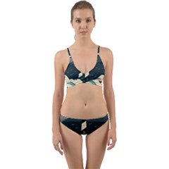 Lighthouse Abstract Ocean Sea Waves Water Blue Wrap Around Bikini Set by Wegoenart