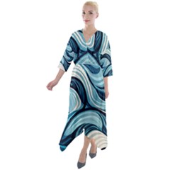 Pattern Ocean Waves Arctic Ocean Blue Nature Sea Quarter Sleeve Wrap Front Maxi Dress by Wegoenart