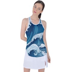 Waves Ocean Sea Pattern Water Tsunami Rough Seas Racer Back Mesh Tank Top by Wegoenart