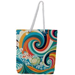 Waves Ocean Sea Abstract Whimsical Abstract Art 2 Full Print Rope Handle Tote (large) by Wegoenart