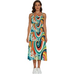 Waves Ocean Sea Abstract Whimsical Abstract Art 2 Sleeveless Shoulder Straps Boho Dress by Wegoenart