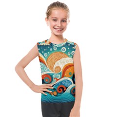 Waves Ocean Sea Abstract Whimsical Abstract Art 4 Kids  Mesh Tank Top by Wegoenart