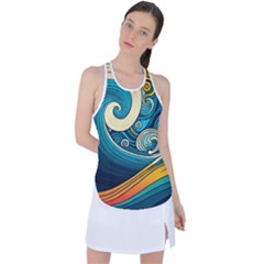 Waves Ocean Sea Abstract Whimsical Abstract Art 3 Racer Back Mesh Tank Top by Wegoenart