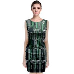 Printed Circuit Board Circuits Sleeveless Velvet Midi Dress by Celenk