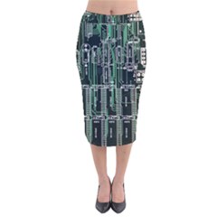 Printed Circuit Board Circuits Velvet Midi Pencil Skirt by Celenk