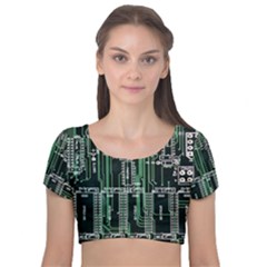 Printed Circuit Board Circuits Velvet Short Sleeve Crop Top  by Celenk