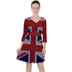 Union Jack Flag British Flag Quarter Sleeve Ruffle Waist Dress by Celenk