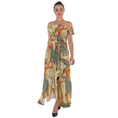 Egyptian Man Sun God Ra Amun Off Shoulder Open Front Chiffon Dress by Celenk