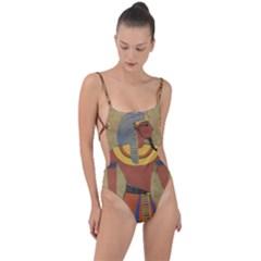 Egyptian Tutunkhamun Pharaoh Design Tie Strap One Piece Swimsuit by Celenk