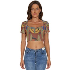 Egyptian Tutunkhamun Pharaoh Design Short Sleeve Square Neckline Crop Top  by Celenk