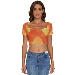 Abstract Orange Yellow Red Color Short Sleeve Square Neckline Crop Top  by Celenk