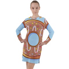 Dessert Food Donut Sweet Decor Chocolate Bread Long Sleeve Hoodie Dress by Uceng