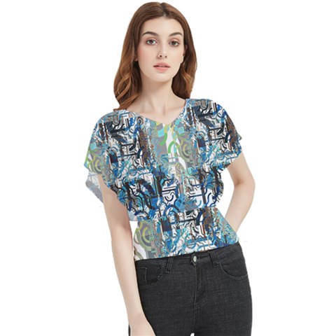 Abstract Acrylic Color Texture Watercolor Creative Butterfly Chiffon Blouse by Uceng