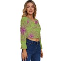 Dandelion Flower Background Nature Flora Drawing Long Sleeve V-Neck Top View3