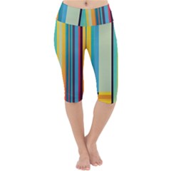 Colorful Rainbow Striped Pattern Stripes Background Lightweight Velour Cropped Yoga Leggings by Uceng