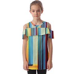 Colorful Rainbow Striped Pattern Stripes Background Fold Over Open Sleeve Top by Uceng