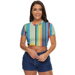 Colorful Rainbow Striped Pattern Stripes Background Side Button Cropped Tee by Uceng