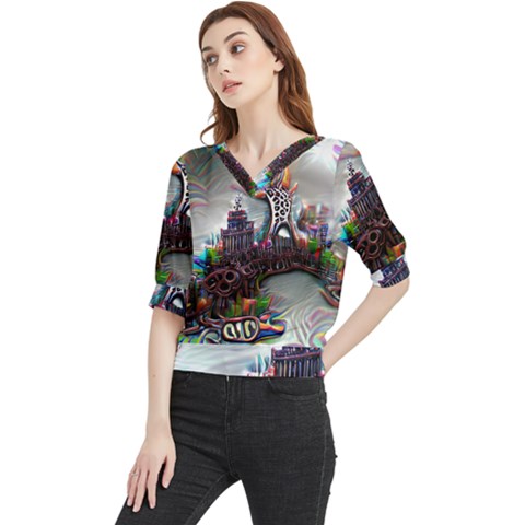 Abstract Art Psychedelic Art Experimental Quarter Sleeve Blouse by Uceng