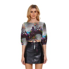 Abstract Art Psychedelic Art Experimental Mid Sleeve Drawstring Hem Top by Uceng