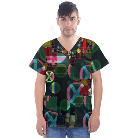 Abstract Color Texture Creative Men s V-neck Scrub Top by Uceng