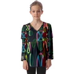 Abstract Color Texture Creative Kids  V Neck Casual Top by Uceng