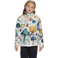 Mushroom Forest Fantasy Flower Nature Kids  Puffer Bubble Jacket Coat by Uceng