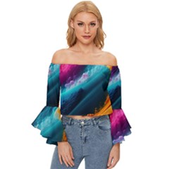 Abstract Art Artwork Off Shoulder Flutter Bell Sleeve Top by Uceng