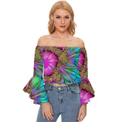 Abstract Art Psychedelic Experimental Off Shoulder Flutter Bell Sleeve Top by Uceng