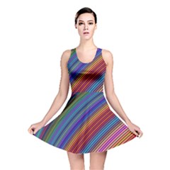 Multicolored Stripe Curve Striped Background Reversible Skater Dress by Uceng