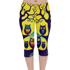 Owl Animal Cartoon Drawing Tree Nature Landscape Velvet Capri Leggings  by Uceng