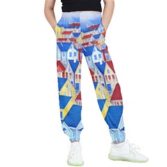 City Houses Cute Drawing Landscape Village Kids  Elastic Waist Pants by Uceng